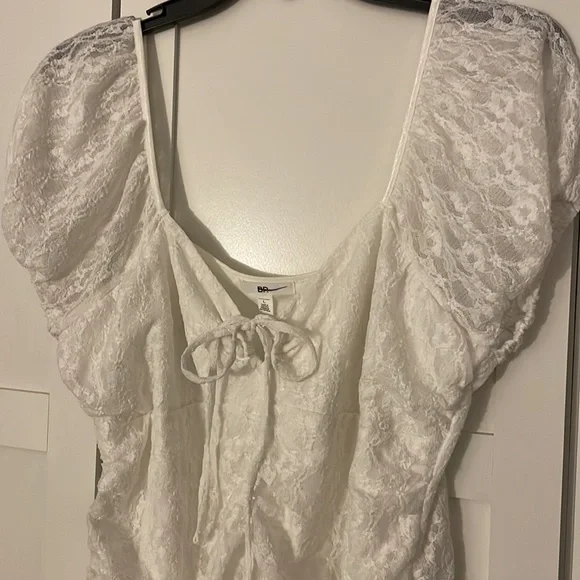 Ruched Lace Minidress In Ivory - Picture 3 of 8